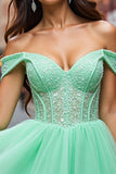 Tulle Mint Green Short Corset Homecoming Dress with Appliques