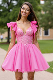 Sparkly Pink Corset Ruffled Short Homecoming Dress with Sequins