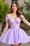 Sparkly Lavender Corset Tulle Short Homecoming Dress with Sequins
