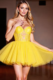 Corset Yellow Short Sweetheart Homecoming Dress with Appliques
