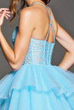 Tiered Sky Blue Corset Tulle Short Homecoming Dress with Appliques