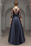 Navy A Line High Low Mother Of The Bride Dress With Appliques