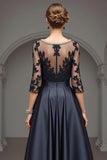 Navy A Line High Low Mother Of The Bride Dress With Appliques