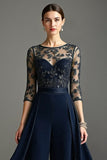 Navy Round Neck Mother Of The Bride Jumpsuit With Streamer