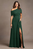 Burgundy A Line Long Mother Of The Bride Dress With Slit
