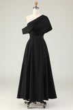 Black A Line Satin Mother Of The Bride Dress With Pockets