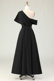 Black A Line Satin Mother Of The Bride Dress With Pockets
