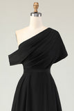 Black A Line Satin Mother Of The Bride Dress With Pockets
