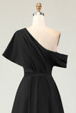 Black A Line Satin Mother Of The Bride Dress With Pockets