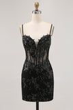 Sparkly Sequins Dark Green Bodycon Backless Corset Homecoming Dress