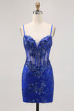 Sparkly Sequins Dark Green Bodycon Backless Corset Homecoming Dress