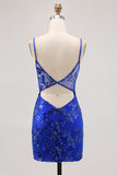 Sparkly Sequins Dark Green Bodycon Backless Corset Homecoming Dress