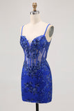 Sparkly Sequins Dark Green Bodycon Backless Corset Homecoming Dress