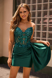 Sparkly Strapless Dark Green Side-Drape Corset Sequins Bodycon Homecoming Dress