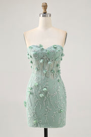 Sage Sweetheart Corset Appliqued Short Homecoming Dress