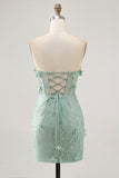 Sage Sweetheart Corset Appliqued Short Homecoming Dress