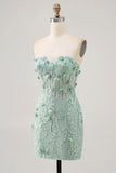 Sage Sweetheart Corset Appliqued Short Homecoming Dress