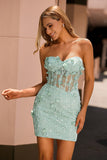 Sage Sweetheart Corset Appliqued Short Homecoming Dress