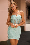 Sage Sweetheart Corset Appliqued Short Homecoming Dress