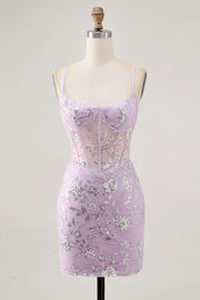 Lilac Corset Sequins Tight Short Homecoming Dress