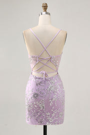 Lilac Corset Sequins Tight Short Homecoming Dress