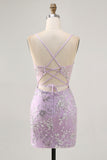Sparkly Sequins Lilac Sheer Corset Backless Tight Short Homecoming Dress