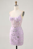 Lilac Corset Sequins Tight Short Homecoming Dress