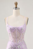 Lilac Corset Sequins Tight Short Homecoming Dress