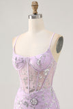 Lilac Corset Sequins Tight Short Homecoming Dress