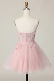 Pink A Line Beaded Corset Short Homecoming Dress with Appliques
