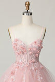 Pink Corset A Line Short Appliqued Homecoming Dress with Beading