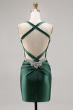 Dark Green Corset Satin Backless Bodycon Homecoming Dress