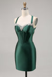 Dark Green Corset Backless Satin Bodycon Homecoming Dress