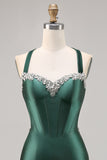 Dark Green Corset Backless Satin Bodycon Homecoming Dress