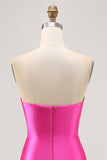 Fuchsia Strapless Beaded Bodycon Homecoming Dress with Slit