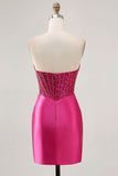 Sparkly Fuchsia Tight Beaded Corset Short Homecoming Dress