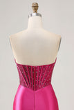 Sparkly Fuchsia Corset Tight Satin Short Homecoming Dress