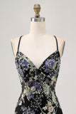 Sparkly Bodycon Spaghetti Straps Sequins Floral Short Homecoming Dress with Lace Up Back