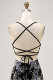 Sparkly Bodycon Spaghetti Straps Sequins Floral Short Homecoming Dress with Lace Up Back
