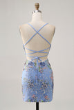 Pink Bodycon Short Floral Homecoming Dress with Sequins