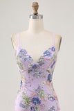 Pink Bodycon Short Floral Homecoming Dress with Sequins