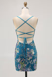 Pink Bodycon Short Floral Homecoming Dress with Sequins