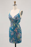 Pink Bodycon Short Floral Homecoming Dress with Sequins