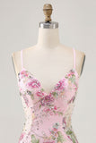 Pink Bodycon Short Floral Homecoming Dress with Sequins