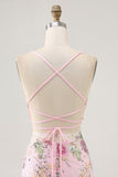 Pink Bodycon Short Floral Homecoming Dress with Sequins