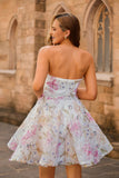 Sparkly Sequins A-Line Strapless Floral Short Homecoming Dress