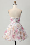 Sparkly Sequins A-Line Strapless Floral Short Homecoming Dress