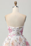 Sparkly A-Line Strapless Floral Short Homecoming Dress with Sequins