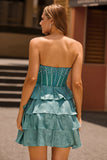 Peacock Green A-Line Corset Tiered Strapless Homecoming Dress