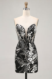 Sparkly Black Bodycon Sequins Short Homecoming Dress with Beading